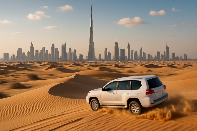 Dubai skyline with Burj Khalifa and desert safari