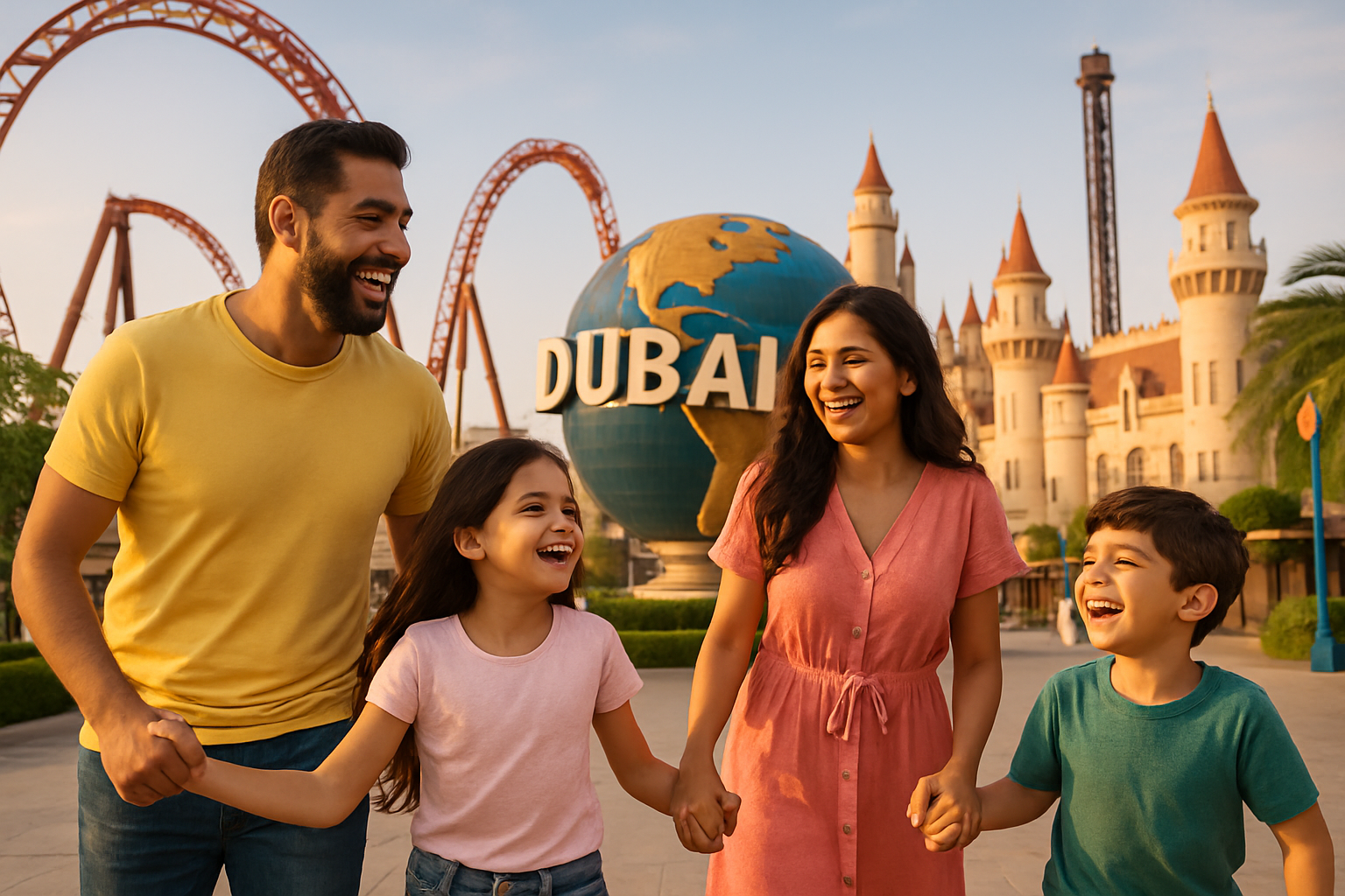Family enjoying Dubai theme parks